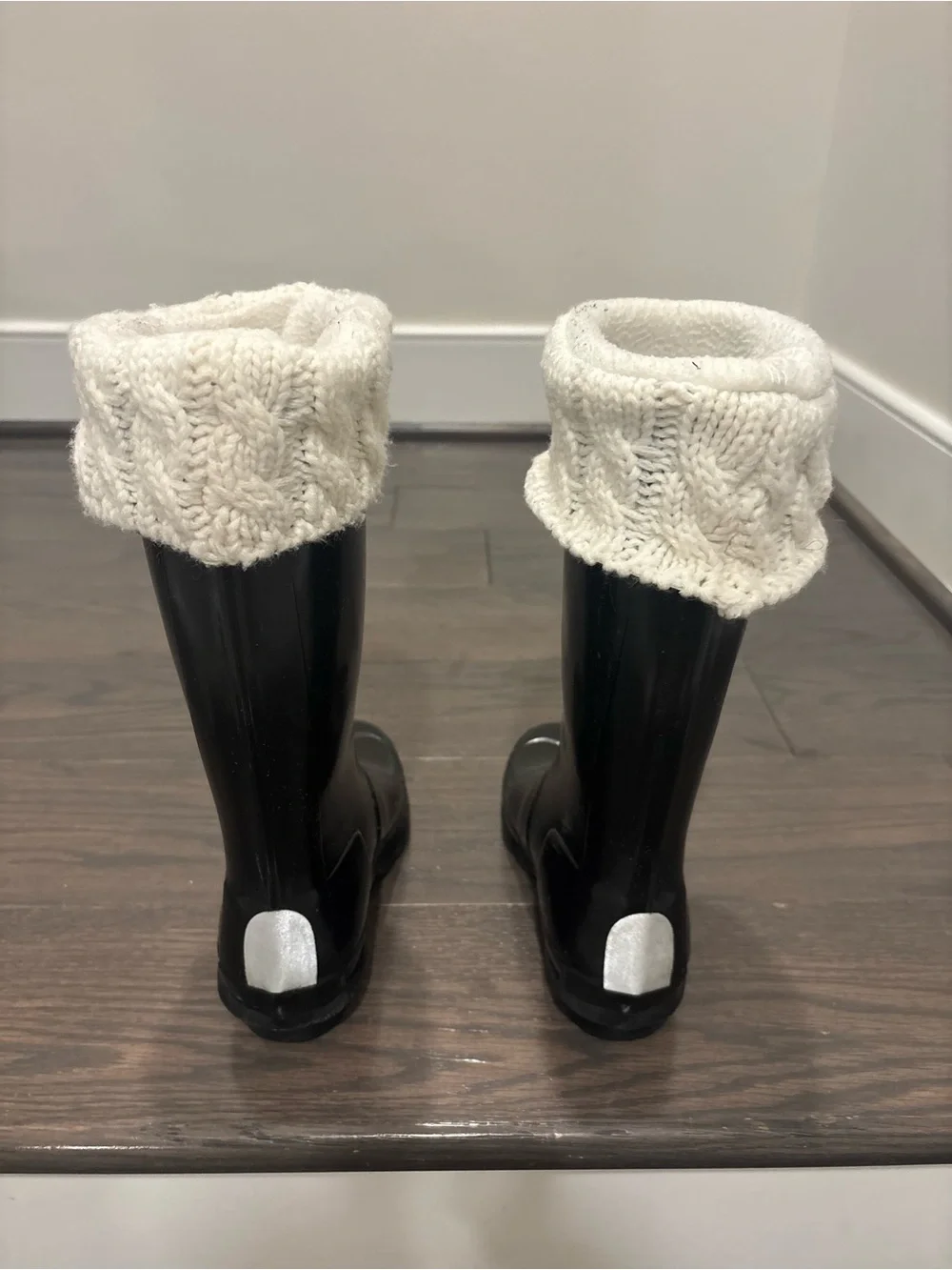 Hunter Kids Black Rain Boots with Cream Knit Cuffs